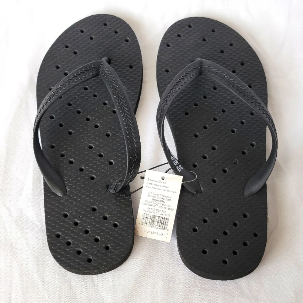 Shower Shoes Black Thong Flip Flop Sandals